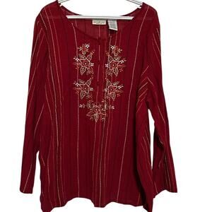 White Stag Women's Floral Rust Long Sleeve Quarter Button Blouse Size 18W/20W